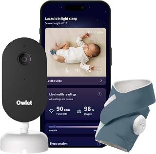 Owlet Dream Duo 3 Smart Baby Monitor System, Dream Sock + 2K HD Camera | FDA-Cleared Monitoring Tracks Pulse Rate, Oxygen &amp; Sleep Insights + Crystal-Clear Video &amp; Notifications All In One App