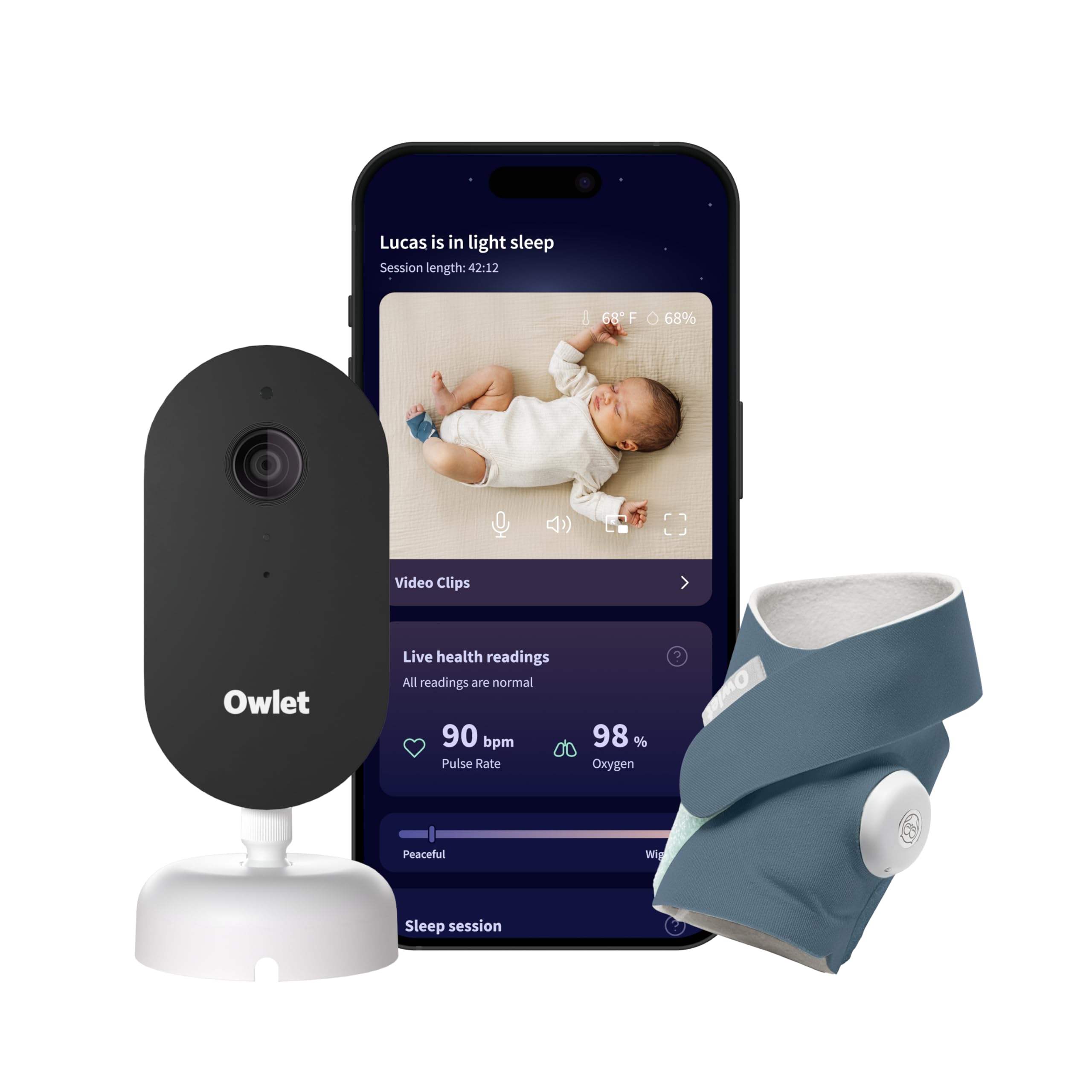 Owlet Dream Duo 3 Smart Baby Monitor System, Dream Sock + 2K HD Camera | FDA-Cle