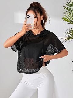 Women Solid Color Short Sleeve Loose Hoodies Sport Sweatshirt