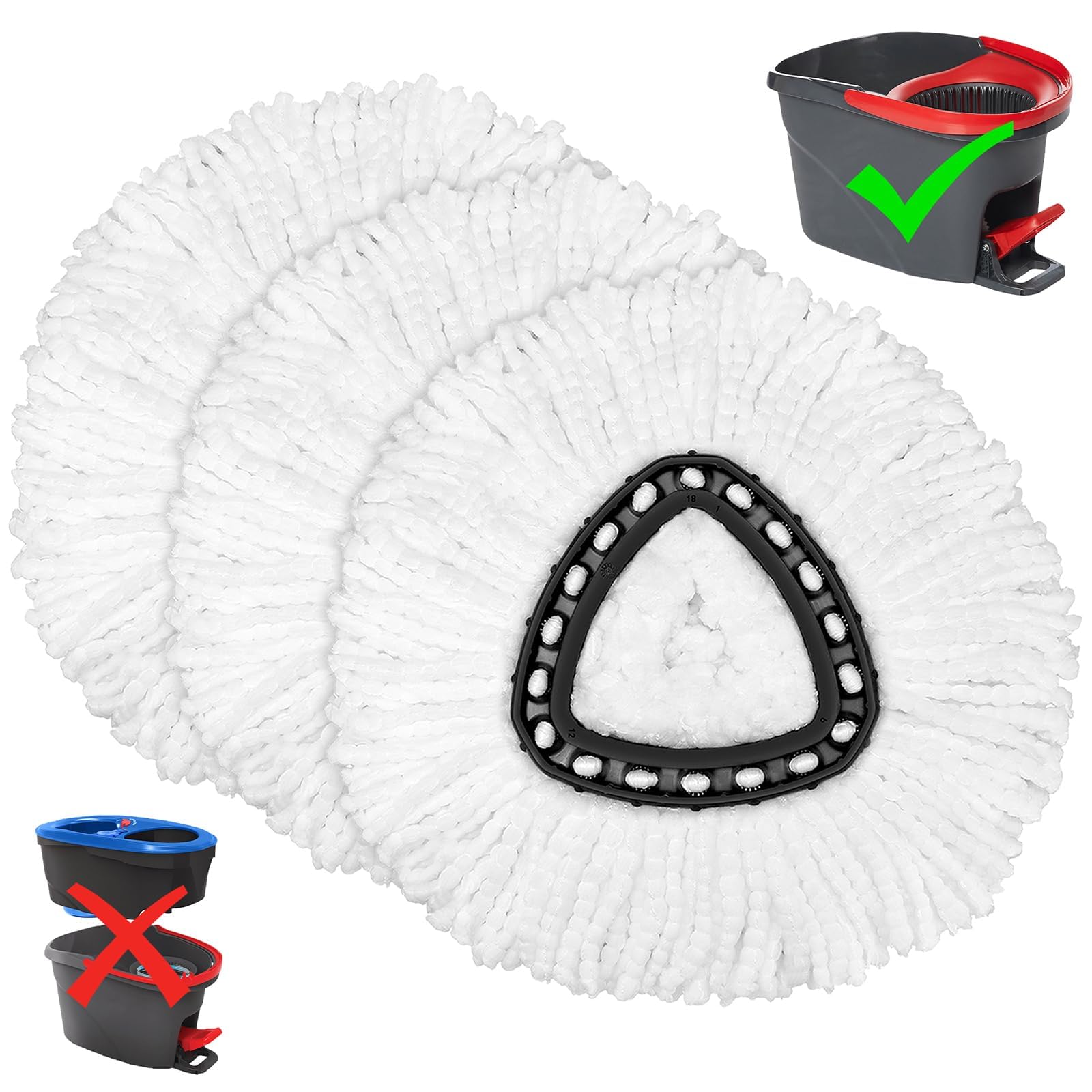 TidyMonster 3pc Mop Replacement Heads for EasyWring, Spin Mop Heads Replacements