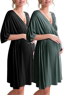 Ekouaer 2 Pack 3 in 1 Dresses for Work, Childbirth, Hospital, Maternity, Nursing, Sleepwear