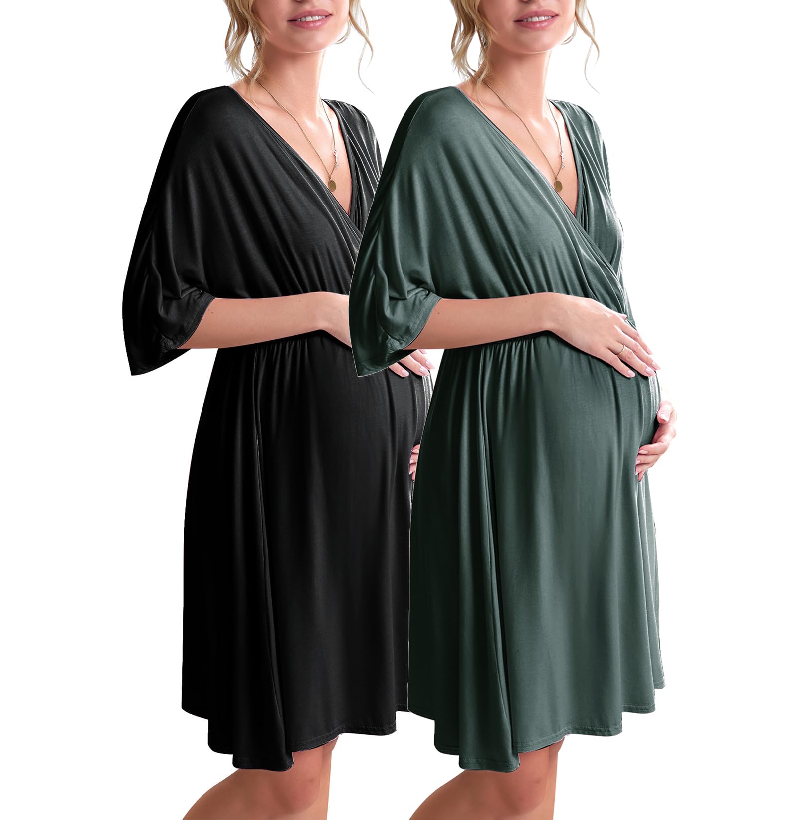 Ekouaer 2 Pack 3 in 1 Dresses for Work, Childbirth, Hospital, Maternity, Nursing