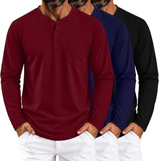 Neer 3 Pack Men's Big and Tall Henley Shirts Long Sleeve Tops