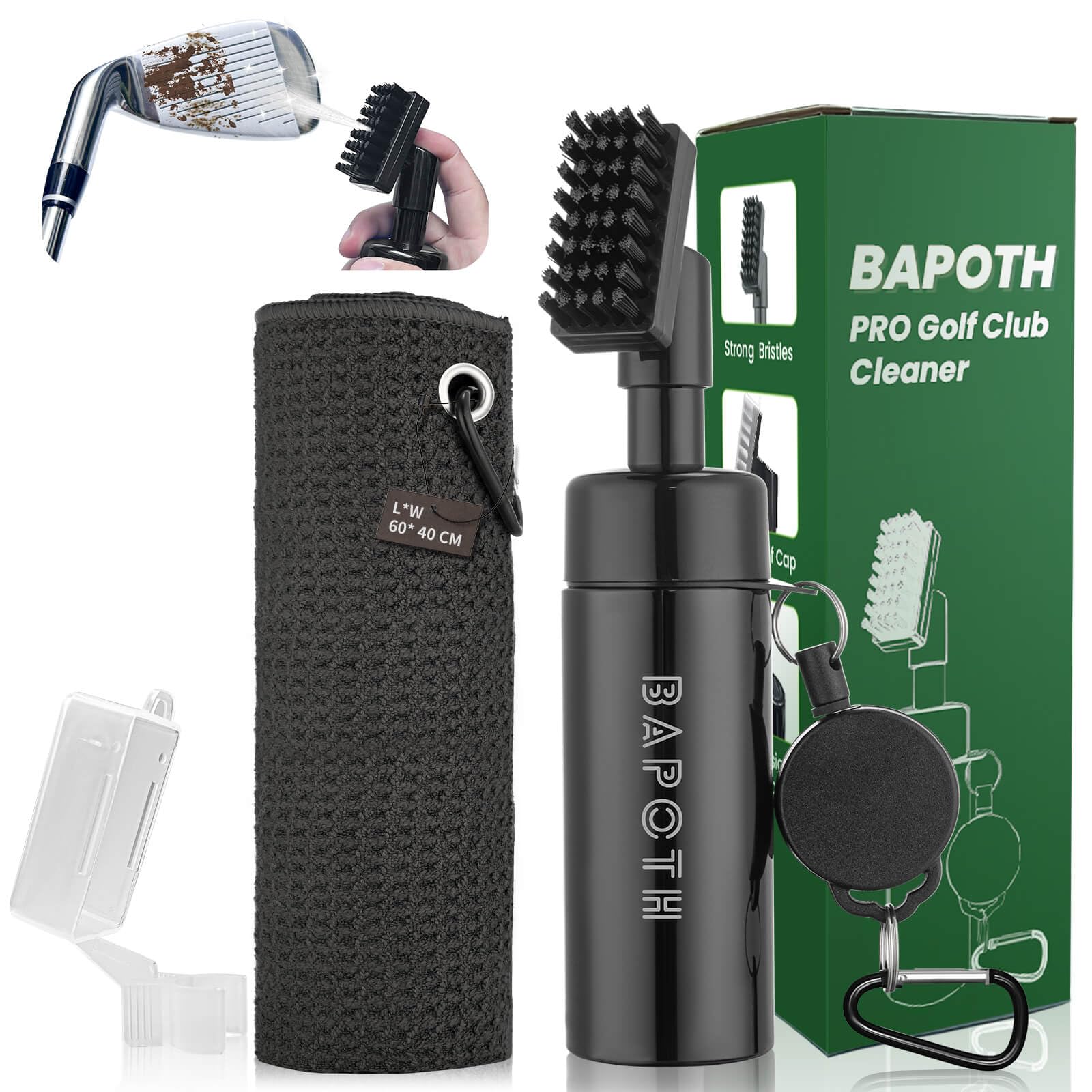 BAPOTH Golf Club Cleaner Set, 5 oz Non-Leaking Press-Spray, Retractable Clip, Es