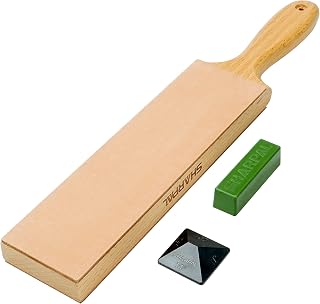 SHARPAL 205H Leather Strop (Genuine Cowhide) 33 x 6cm Kit | with 54g Polishing Compound & Angle Guide, for Sharpening & Honing Knives, Straight Razor, Woodcarving Chisels