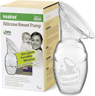 haakaa Manual Breast Pump for Breastfeeding, Silicone, Clear 4oz/100ml | Natural Suction, One-Piece Easy-Clean Design, Quiet & Cord-Free, Premium Silicone, Portable, BPA/PVC/Phthalate-Free