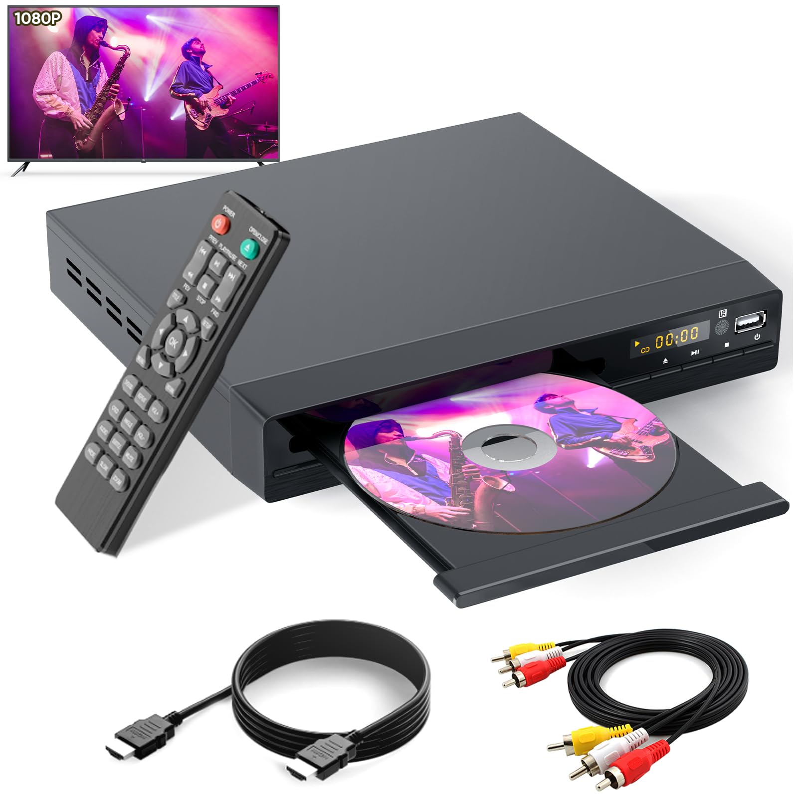 HD DVD Player, CD Players for Home, DVD Players for TV, HDMI and RCA Cable Inclu
