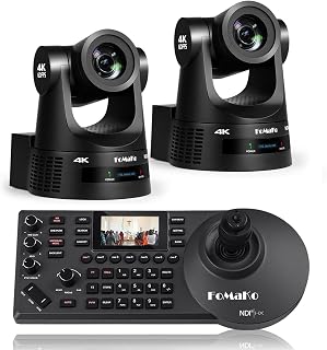 FoMaKo 4K 60fps NDI PTZ Camera Bundle, Supports NDI HX3 4K 60fps Output, 20x Optical Zoom, Gen 3 AI Auto-Tracking, 3G-SDI/HDMI/NDI/USB/PoE, Ideal for Church Worship & Live Studio, K600Nx2+KC608