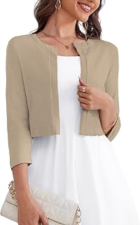 OmicGot Women's 3/4 Sleeve Bolero Shrug Open Front Cropped Cardigan Sweater