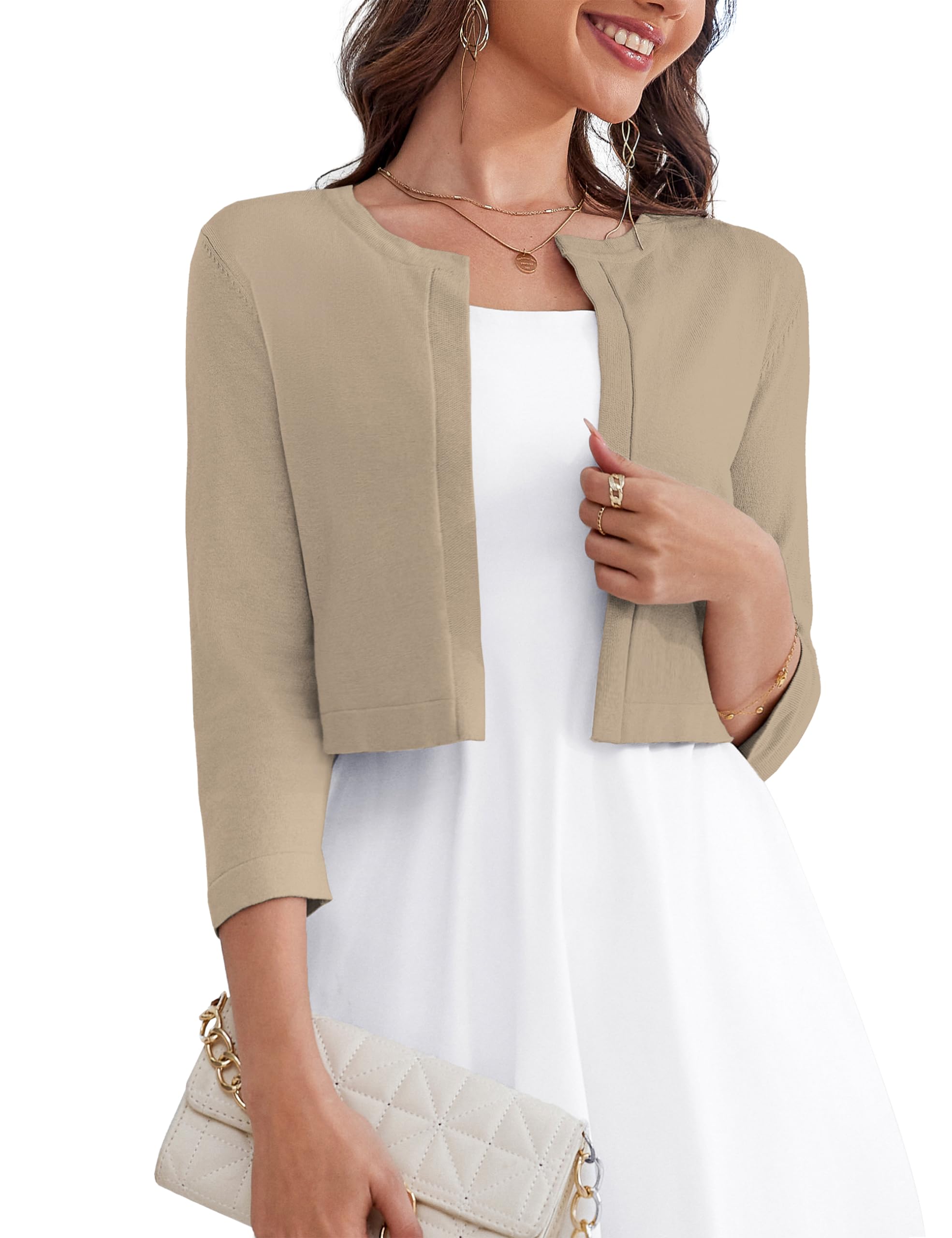 OmicGot Women's 3/4 Sleeve Bolero Shrug Open Front Cropped Cardigan Sweater