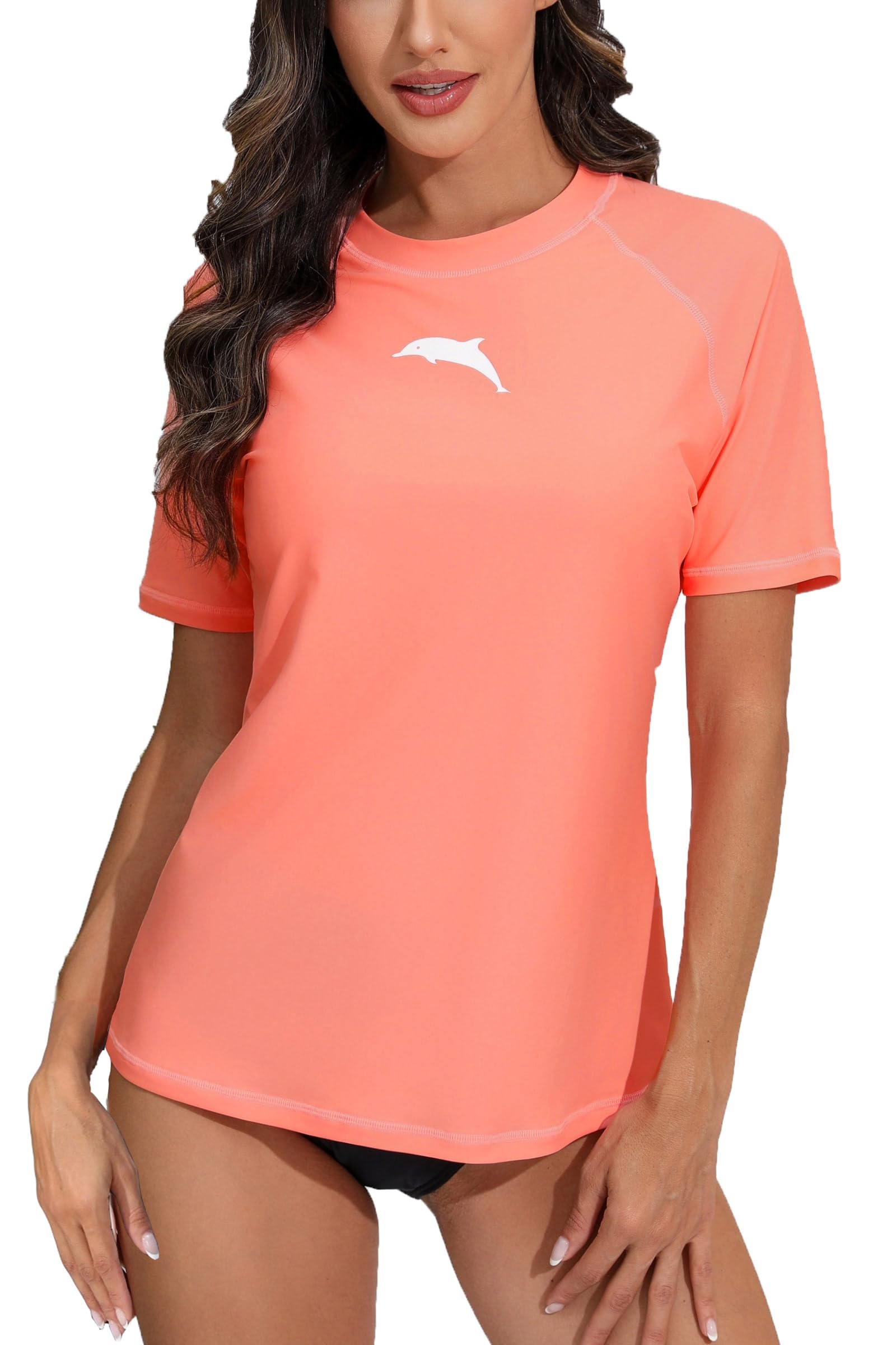 Halcurt Women Short Sleeve Rashguard Swimwear Built-in Bra UPF 50 Sun Protection