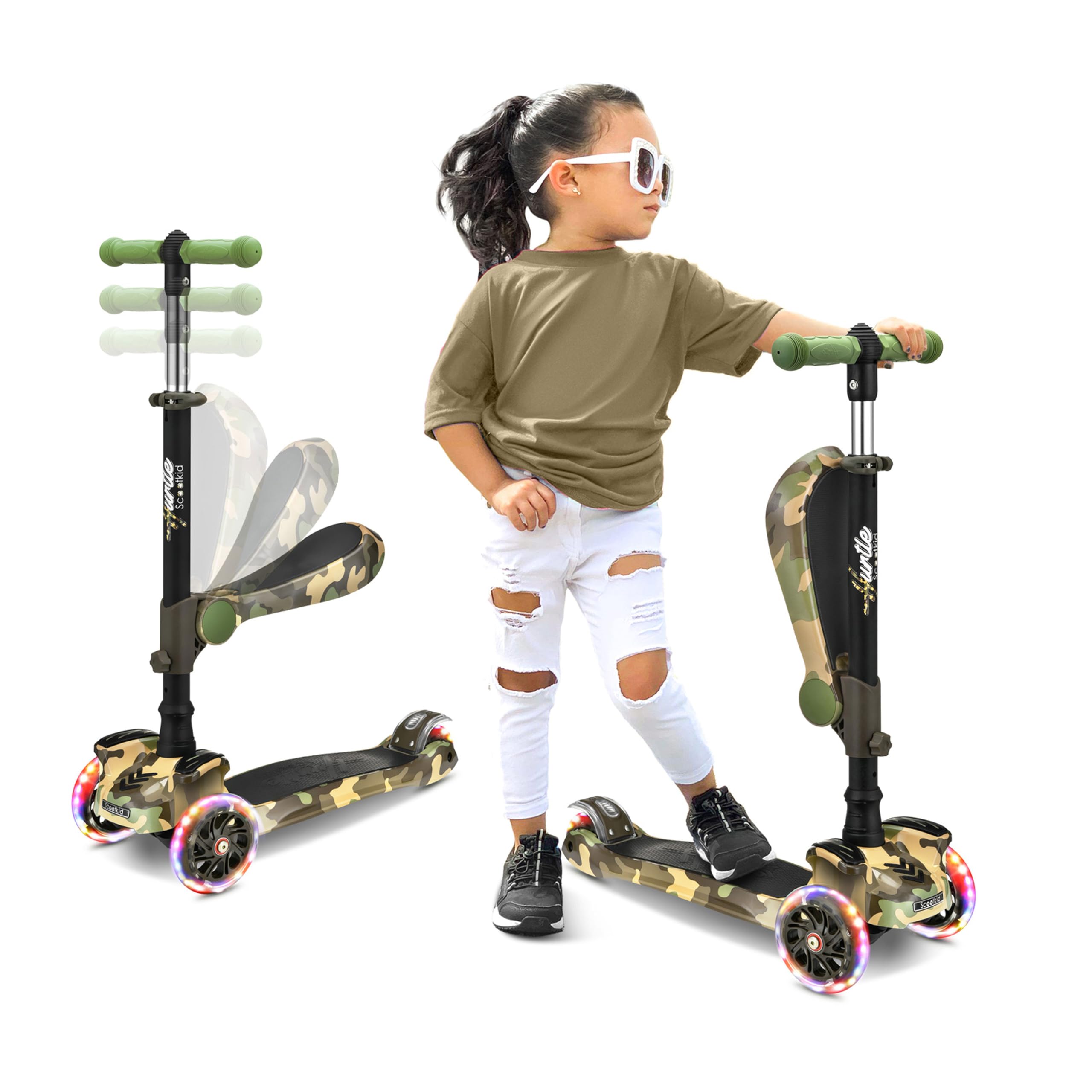 Hurtle Kids Scooter, 3-Wheel, Foldable & Removable Seat, Toddler Scooter