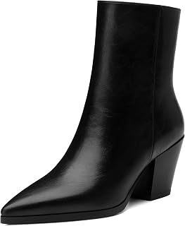 NUMALEO Womens Ankle Boots Chunky Low Heel Pointed Toe Heeled Booties