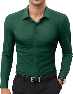 Lion Nardo Stretch Mens Dress Shirts Long Sleeve Slim Fit Dress Shirts for Men Muscle Fit Wrinkle Free Button Down Shirt