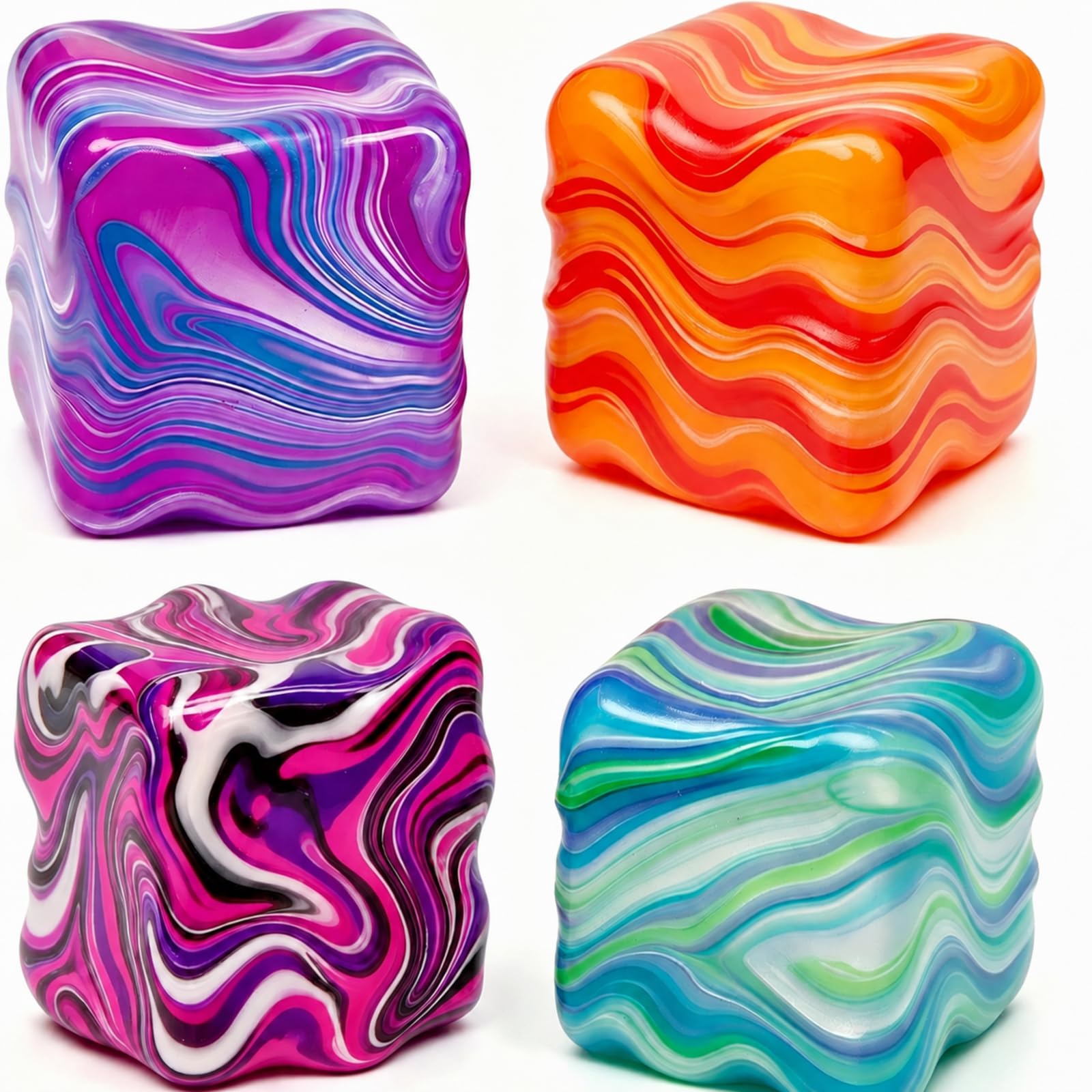 4 Pcs Fidget Cube, Sensory Fidget for Stress Relief, Soft Textured Stress Cubes 