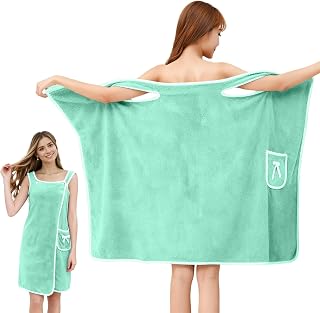 Bath Towel Wrap, Adjustable Shower Spa Towel with Pocket Bow Tie, Quick Dry Soft Lightweight Bath Skirt Wearable Robe for Women (Green)