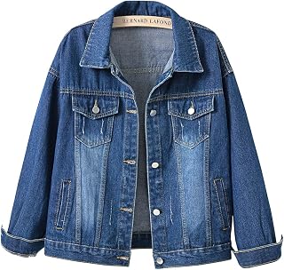 ebossy Women Candy Color Loose Fit Denim Jacket Casual Jeans Trucker Jacket