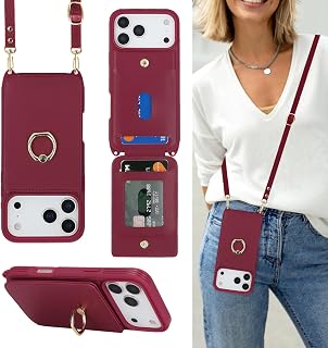 Lipvina Crossbody Wallet Case for iPhone 18 Pro / 17 Pro-Red