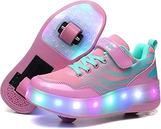 Wooowyet LED Roller Skate Shoes for Kids Boys Girls Light Up Fashion Sneakers Wheels Wheeled USB Rechargeable Hook&Loop