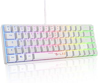 The G-Lab Keyz Hydrogen 60% Gamer Keyboard, Semi-Mechanical Wired Azerty | USB Wired, 60% Compact Size, Semi-Mechanical, Multi-Color Backlight, Quiet, White, Compatible with PC/PS5