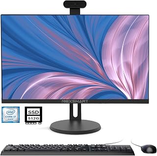 24' All-in-One Computers Intel i7 Quad-Core (Up to 3GHz) All-in-one Desktop PC with 270° Adjustable Detachable Camera 8G RAM 512G SSD IPS HD Display Dual Band WiFi BT 4.2(Black)