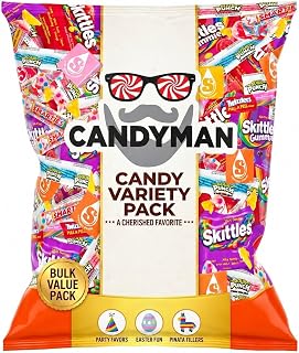 CANDYMAN Assorted Candy Variety Pack, 1 lb, Individually Wrapped Bulk Candy | Halloween treats, trick-or-treat bowls, pinata stuffers, goodie bag fillers, fruity and chewy, non-chocolate mix