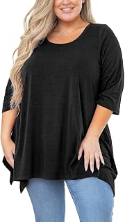 AusLook Women Plus Size Tunic Top Summer 3/4 Sleeve Loose Fit Shirt Casual Blouse Flowy Top for Leggings 1X-5X