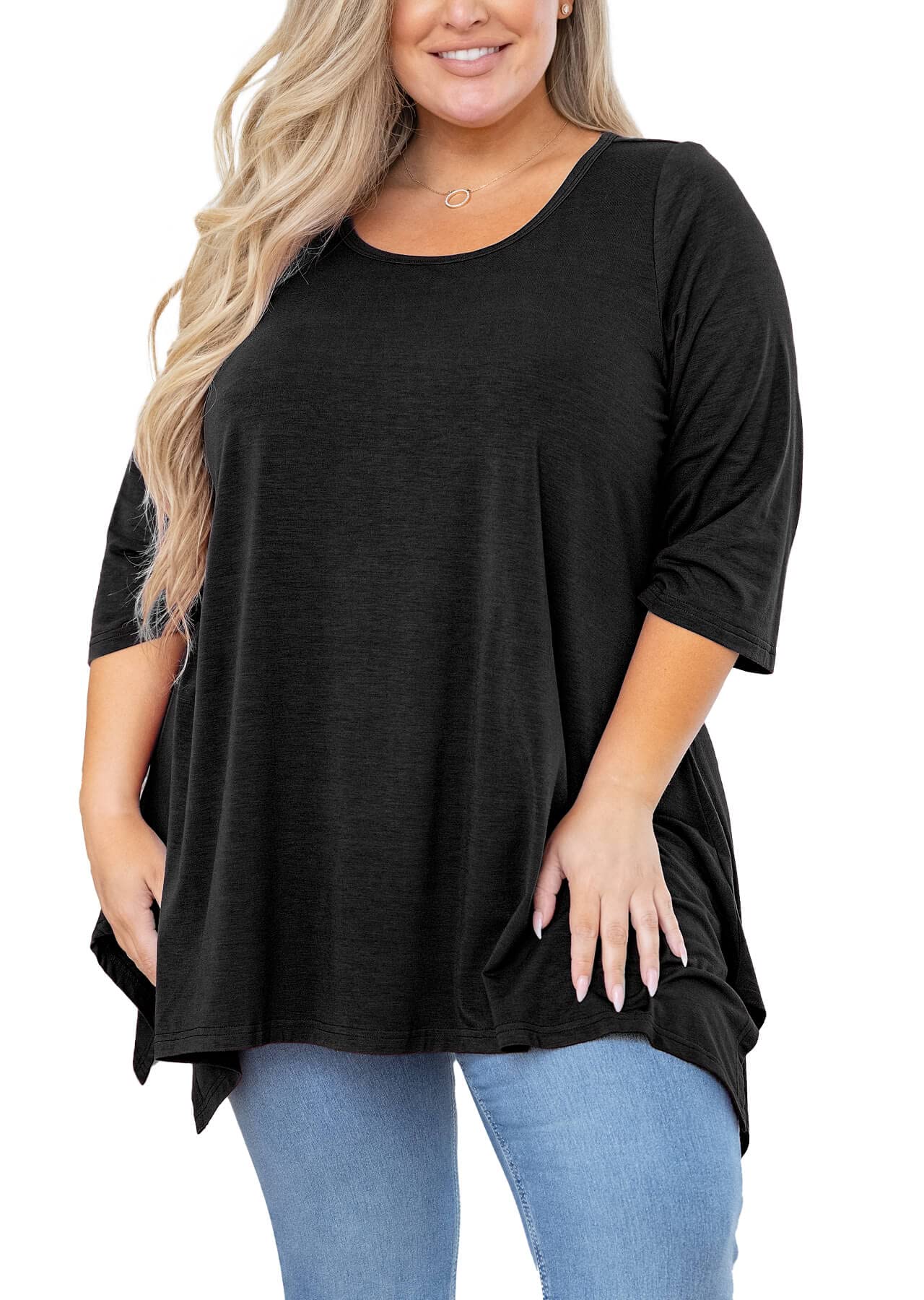 AusLook Women Plus Size Tunic Top Summer 3/4 Sleeve Loose Fit Shirt Casual Blous