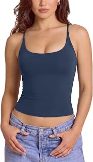 SUUKSESS Women Padded Scoop Neck Tank Tops Double Line Going Out Basic Camisole Top