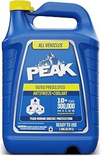 PEAK All Vehicles 50/50 Prediluted Antifreeze and Coolant for All Engine Cooling Systems, Long-Lasting Yellow Engine Coolant/Antifreeze for Year-Round Protection, 1 Gal.