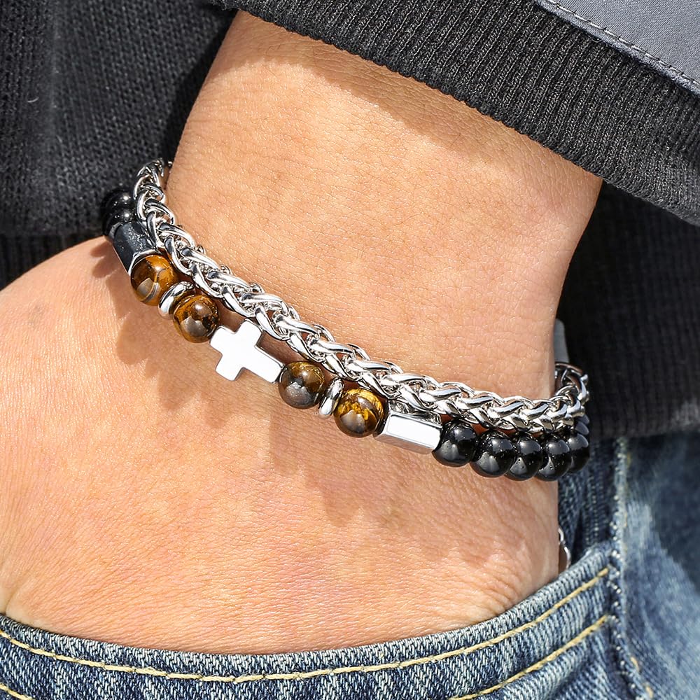 Gold Beaded Bracelet Cross Design for Women Fashion Jewelry