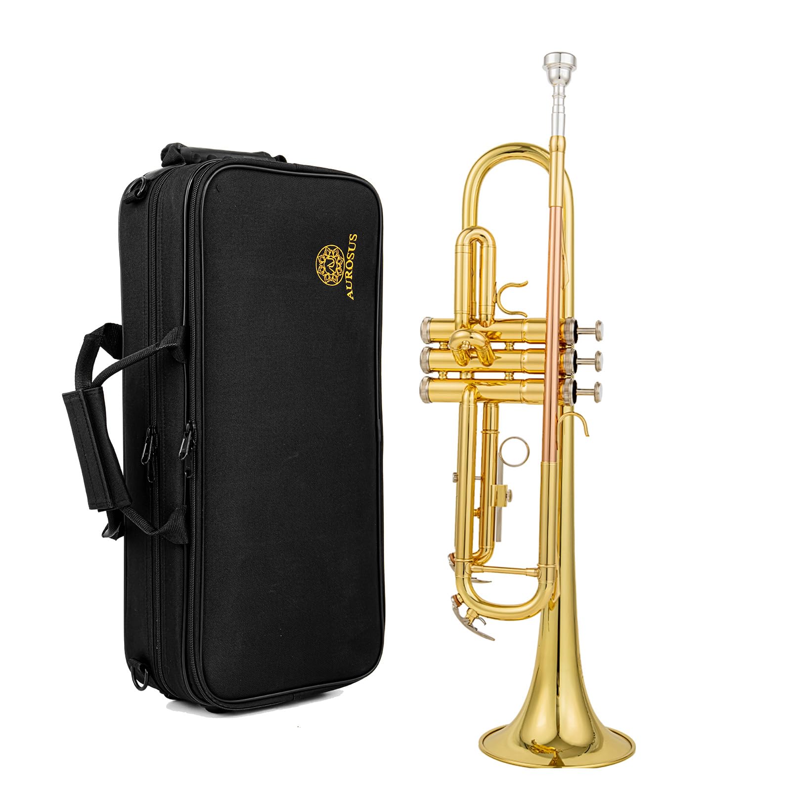 AUROSUS b flat beginner student trumpet with Rose brass leadpipe | gold lacquer 