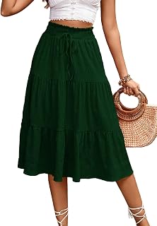 Summer Floral Skirts For Women 2025 Casual Trendy Beach Boho High Waist Tie Front Ruffles Layered Fluid A Line Long Skirt DJ626 Teal S