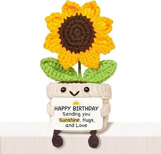 Glydein Birthday Gifts for Women Men, Handmade Positive Sunflower Crochet Decor, Cute Birthday Gifts for Mom Dad Friend Coworker Female Bestie, Funny Present for Her Him