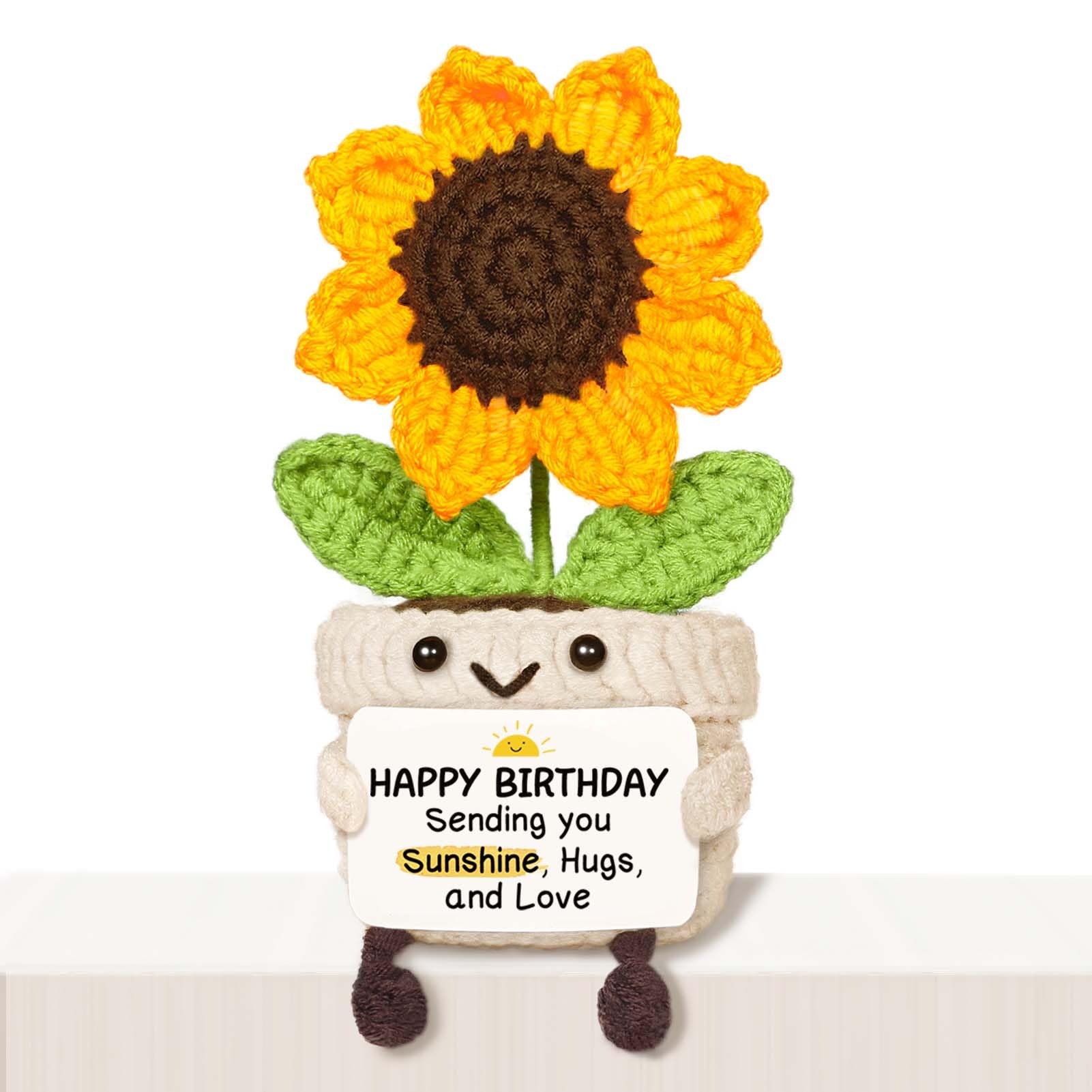Glydein Birthday Gifts for Women Men, Handmade Positive Sunflower Crochet Decor,