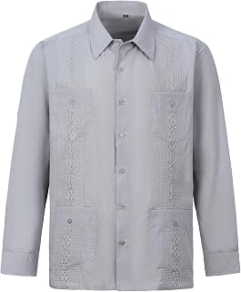 Mens Shirts Guayabera Shirts Cuban Long Sleeve Mexican Shirts for Men