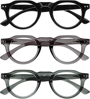 OPULIZE RIO Set of 3 Anti-Blue Light Reading Glasses - Frame with Flat Top Edge - Black, Green, Grey - Men and Women - BBB53-167 - +3.00