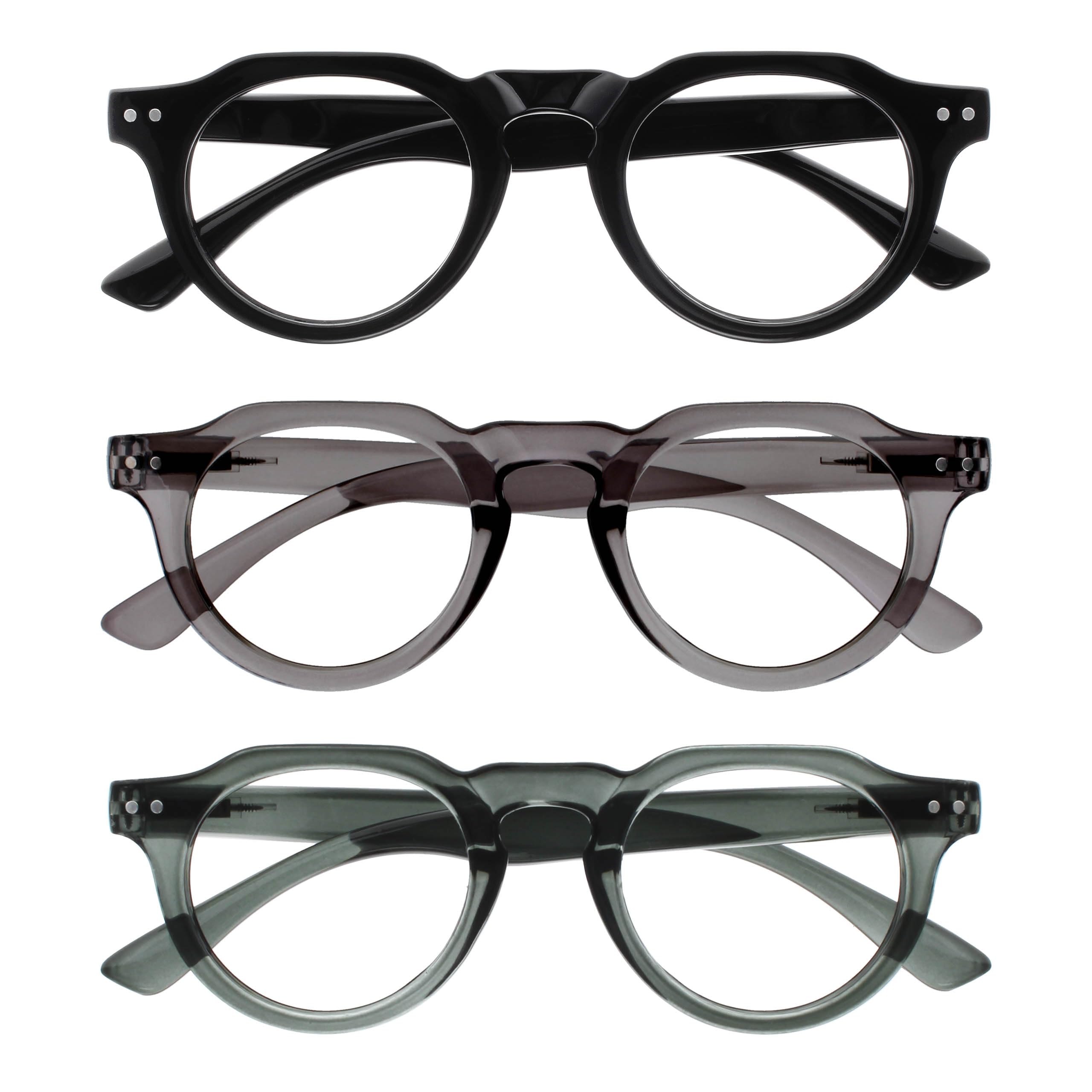 OPULIZE RIO Set of 3 Anti-Blue Light Reading Glasses - Frame with Flat Top Edge 