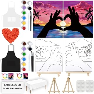 PAILIM Sip and Paint kit for Adults Finger Heart Pre Drawn Canvas Kits 8x10 | 8x10In Couples Painting kit Date Night With Easel Beginner-Friendly Couples Crafts Activities