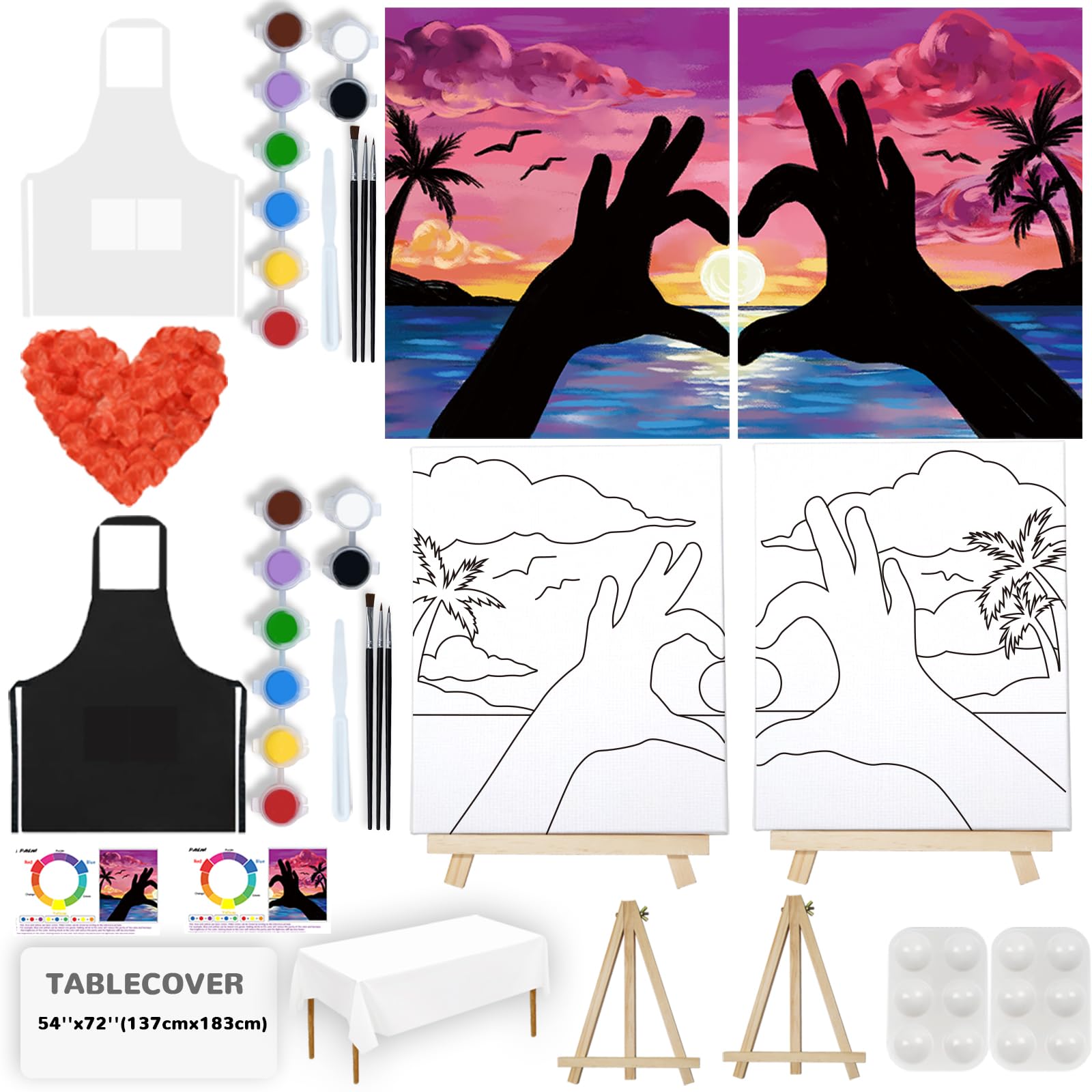 PAILIM Sip and Paint kit for Adults Finger Heart Pre Drawn Canvas Kits 8x10 | 8x