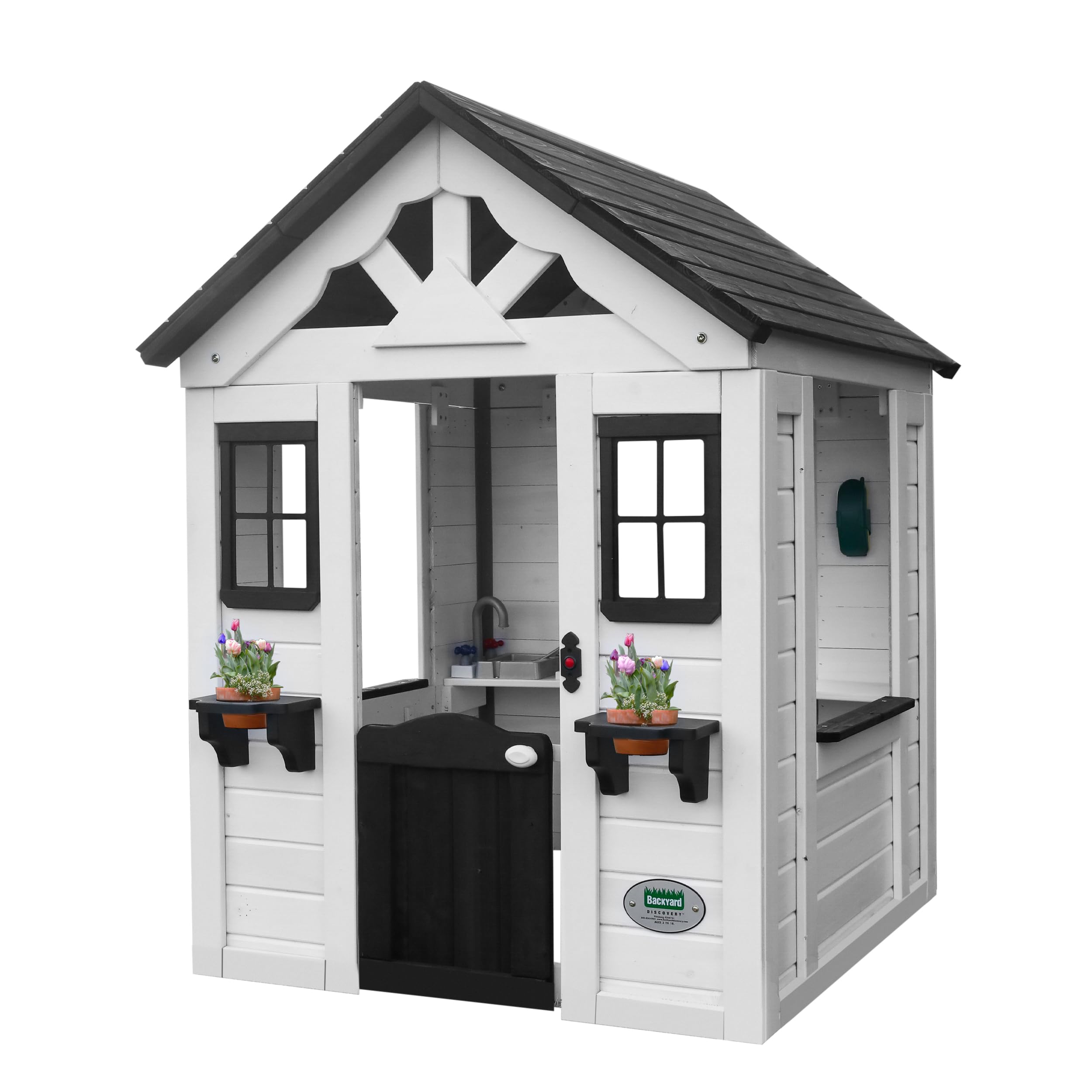 Backyard Discovery Sweetwater White Cedar Wooden Kids Playhouse Cottage with Pla
