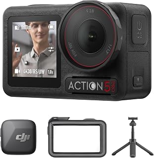 DJI Osmo Action 5 Pro Standard Combo with Osmo Action Mini Extension Rod and Mic Mini Transmitter (Infinity Black), Waterproof Camera With 1/1.3" Sensor, 4K/120fps Video, Dual OLED Touchscreens