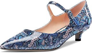 Aachcol Women's Mary Jane Kitten Low Heel Pumps Pointed Toe Slip-on Dress Shoes Party Wedding Office 3.5CM