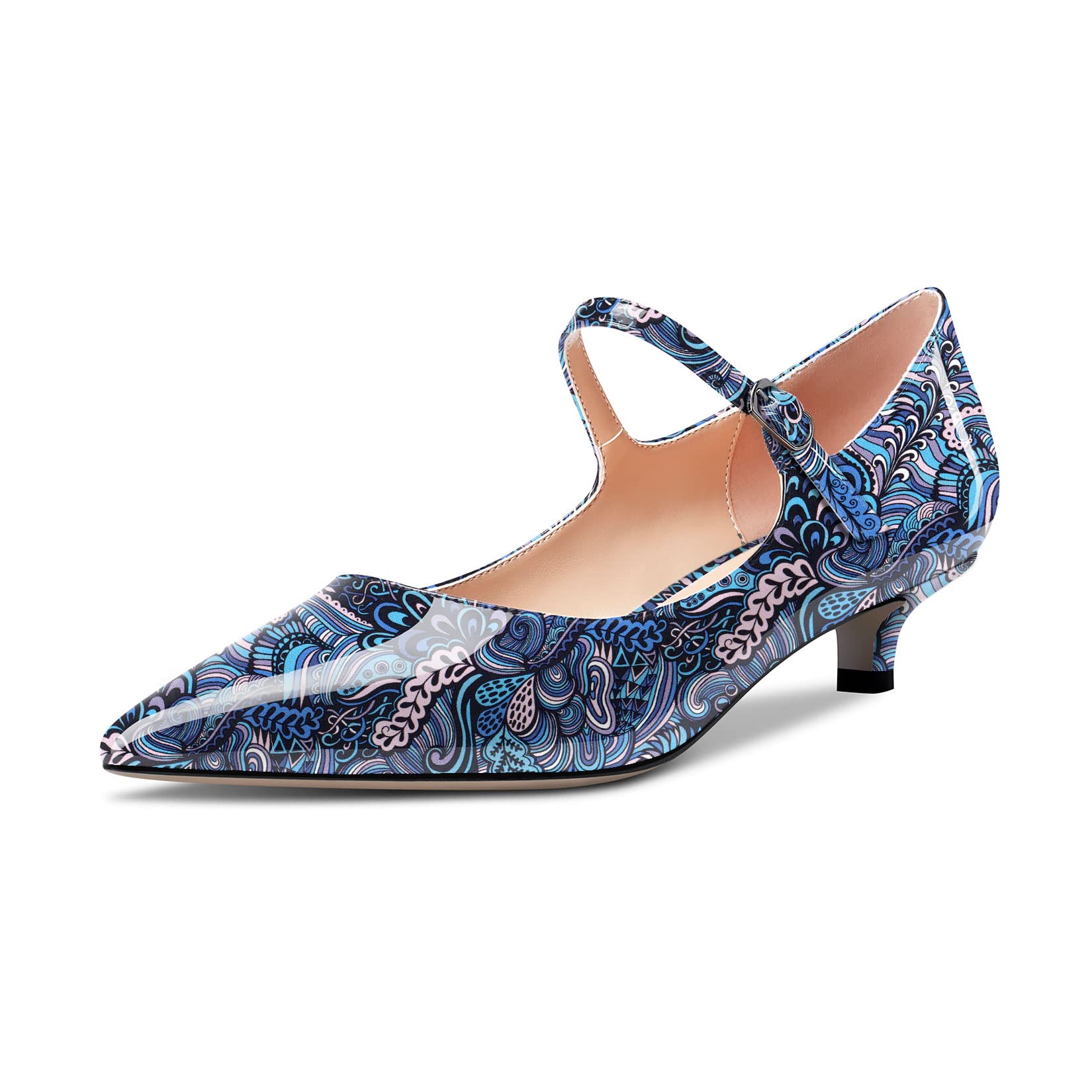 Aachcol Women's Mary Jane Kitten Low Heel Pumps Pointed Toe Slip-on Dress Shoes 