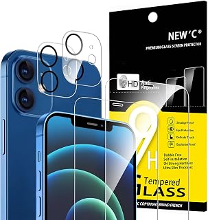 NEW'C for iPhone 12 Screen Protector + Camera Lens Protector Tempered Glass