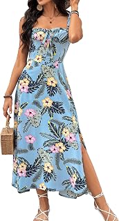 Women Summer Low Cut Sleeveless Wedding Guest Dresses Casual Square Neck Long Floral Corset Dress Flowy Slit Dresses DJ8818