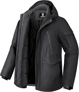 Pioneer Camp Men's Winter Coat Waterproof Fleece Lined Warm Winter Jacket with 9 Pockets Insulated Windproof Hooded Parka