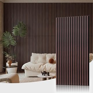 Greymond Wood Slat Acoustic Wall Panels, Walnut, 2 Pack, 47.2" x 23.6" | 15.5 sq ft 3D Fluted Wood Wall Panels with Polyester Felt, Modern Decorative Panels for Living Room, Bedroom, Home Office