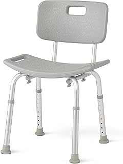 Medline Bath Chair with Back, Adjustable Legs, Suction Cup Feet, Gray