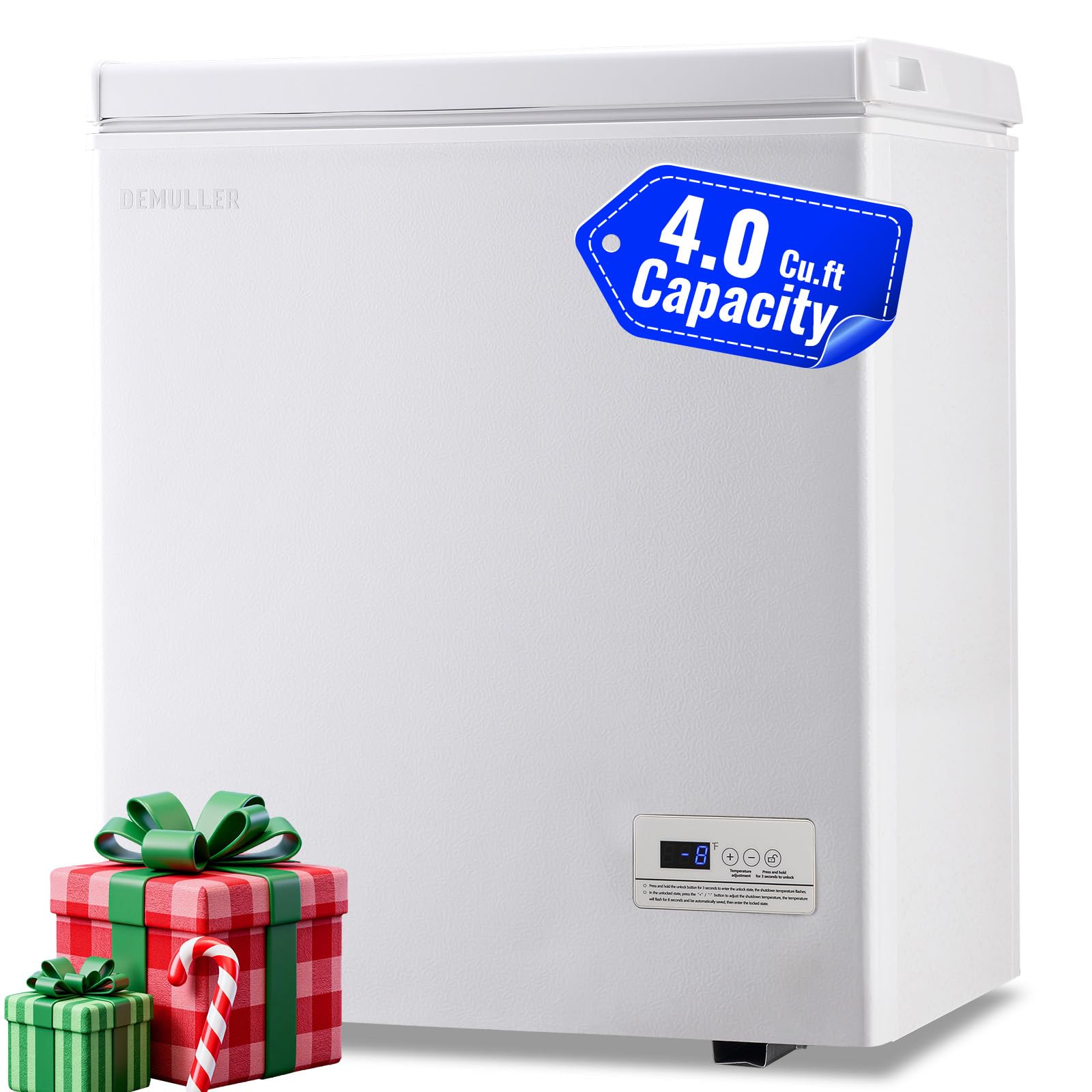 DEMULLER 4.0 Cu.ft Chest Freezer with Electronic Panel, Accurate Temperature Dis